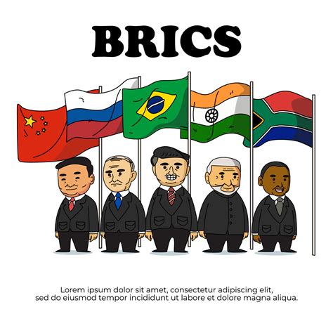 BRICS flag. association of 5 countries and map on white background . Isometric top design ...