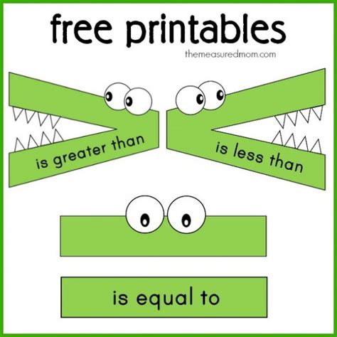 Alligator greater than, less than printables - The Measured Mom