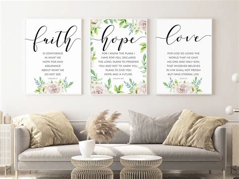 Faith hope love prints bible verse wall art set of 3 | Etsy