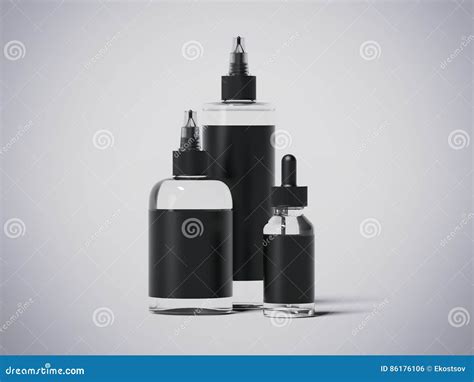 Set of Bottles with Black Labels. 3d Rendering Stock Illustration ...