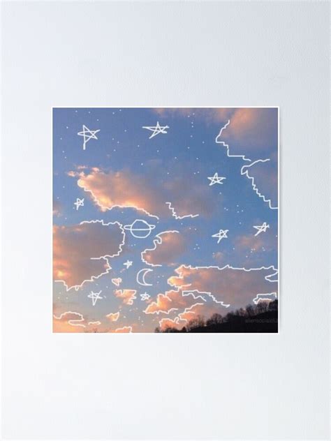 "Aesthetic Drawing of Sky, Clouds and Stars" Poster by ishaiyer | Redbubble