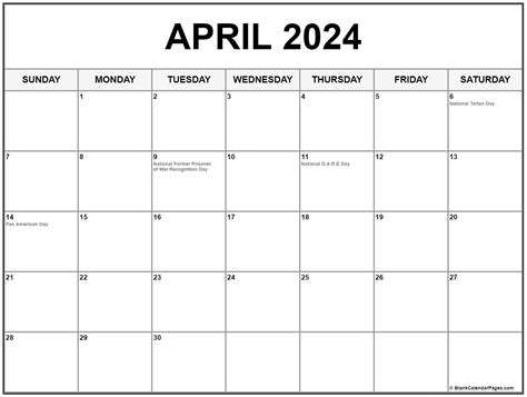 April 2024 with holidays calendar