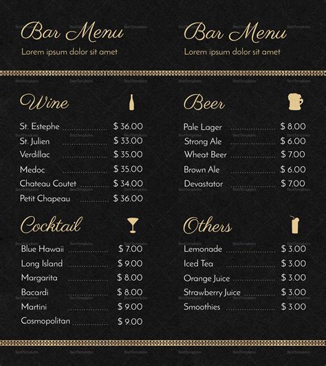 Printable Bar Menu Template - prntbl.concejomunicipaldechinu.gov.co