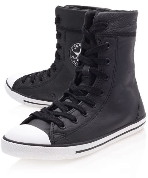 Converse Black Chuck Taylor Dainty Leather Hi Top Trainers in Black | Lyst