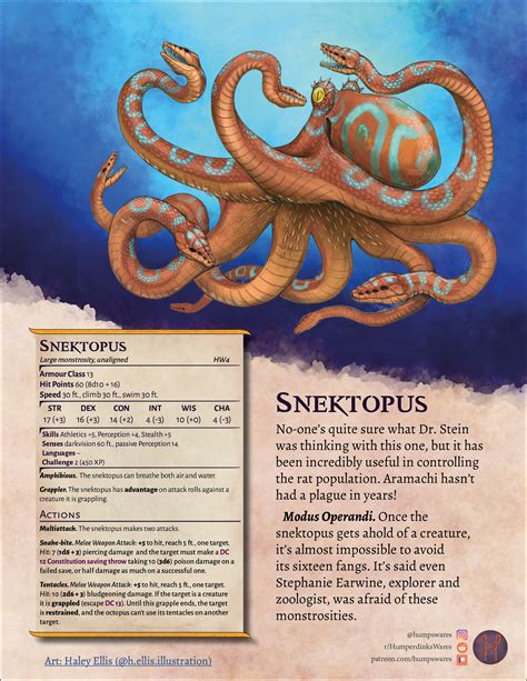 Snektopus - CR 2 Monstrosity - Grapple & Bite [parchment] | Humperdink's Wares | Dnd dragons ...