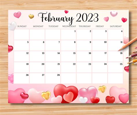 EDITABLE February 2023 Calendar, Happy Valentine with Sweet Hearts, Printable Fillable Calendar ...