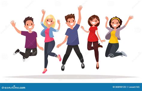 Happy Group of People Jumping on a White Background. the Concept Stock Illustration ...