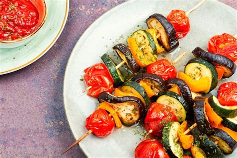 Premium Photo | Vegetable skewers on wooden skewers