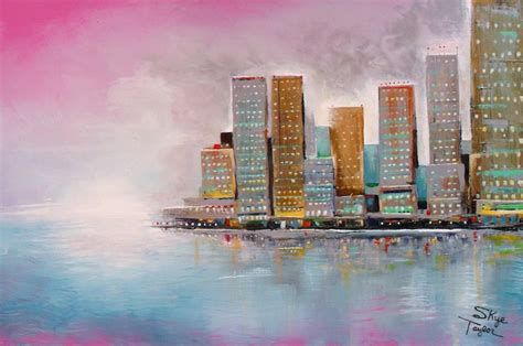 Cityscape 24 X 36 Original Painting Skyline Painting Pink - Etsy