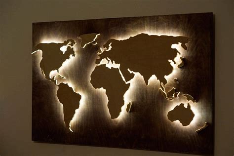 Wood World Map wall art Flat earth LED world map as wall | Etsy