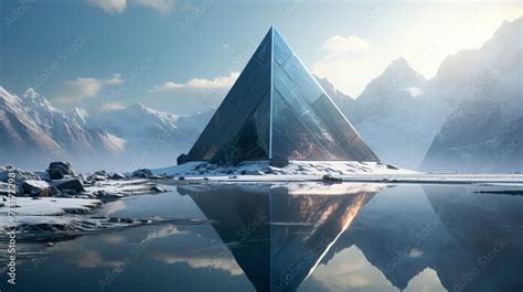 Modern Glass Pyramid Architecture Against Snowy Mountain Backdrop ...