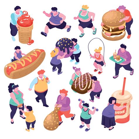 Gluttony Isometric Icons Set Vector Illustration 2944172 Vector Art at ...