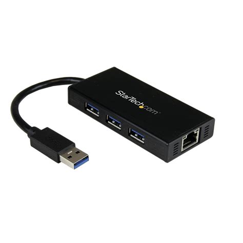 StarTech.com 3-Port Portable USB 3.0 Hub plus Gigabit Ethernet - Aluminum with Built-in Cable ...