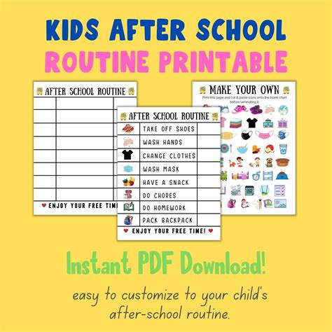 Kids After School Routine Charts, Cute Printable Checklist, Instant Download, Premade & Blank ...