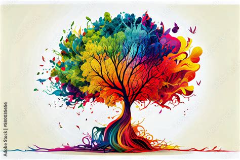 Rainbow tree art. Printable artwork. Abstract background or wallpaper. Concept. Generative AI ...