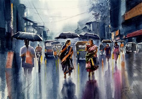 Rain Watercolor Painting at PaintingValley.com | Explore collection of Rain Watercolor Painting