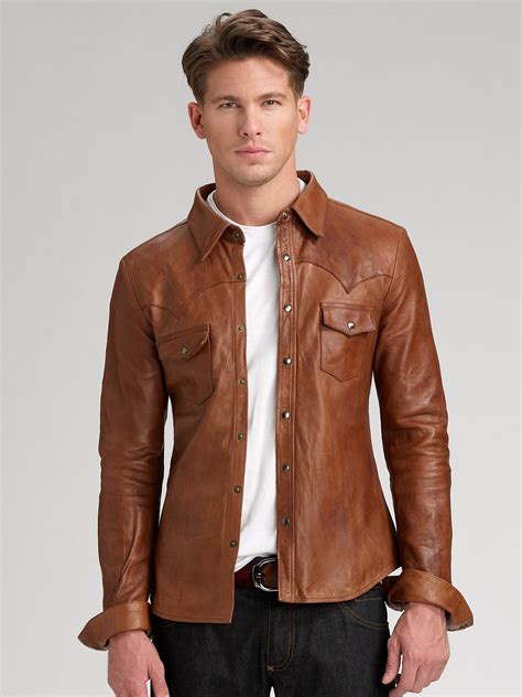 Dolce & Gabbana Leather Shirt in Brown for Men - Lyst