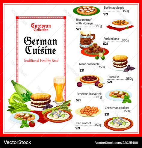 German cuisine healthy food menu Royalty Free Vector Image