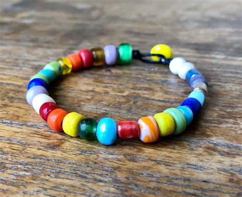 Big rainbow glass pony bead bracelet | Etsy