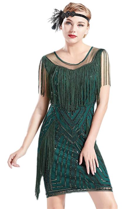 1920s Gatsby Dress Long Fringe Flapper Dress Roaring 20s Sequins Beaded Dress Vintage Art Deco ...