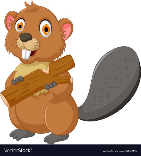 Cute beaver cartoon eating wood Royalty Free Vector Image