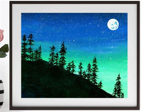 Night Sky Painting, Blue Green, Night Sky, Acrylic | Sky painting ...