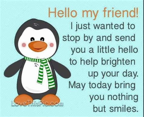 I Love Penguins | My friend quotes, Hello quotes, Hello quotes funny