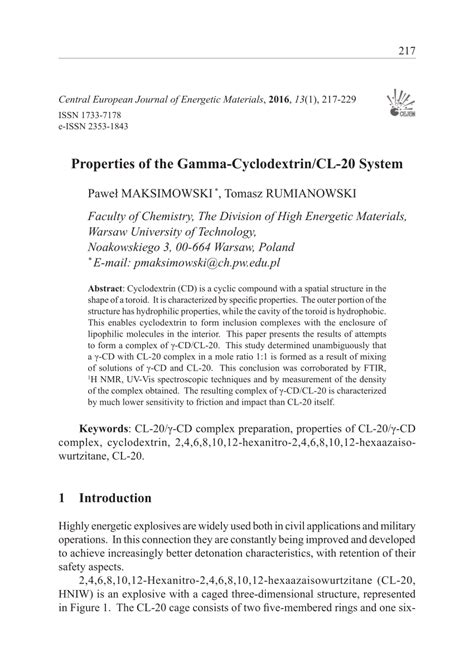 (PDF) Properties of the Gamma-Cyclodextrin /CL-20 System