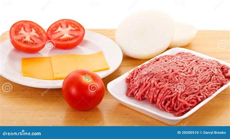 Cheeseburger Ingredients on a Wood Tray Stock Photo - Image of ...