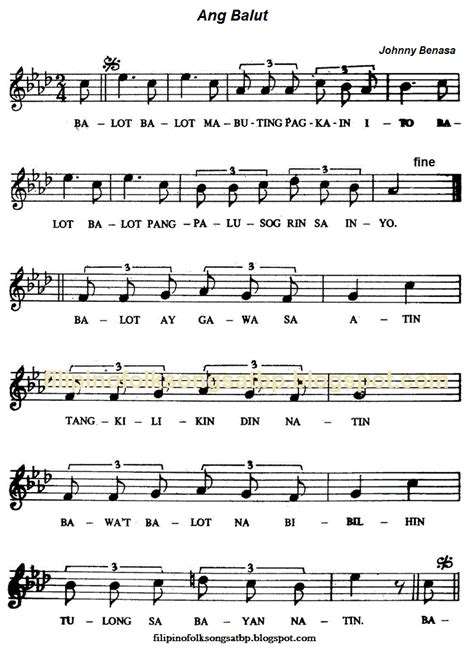 Ang Balut - Filipino Folk Song Music Notation and Lyrics