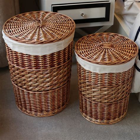 Home Storage Organization Handmade Woven Wicker cattail Laundry Hamper Storage Baskets with Lid ...