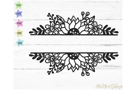 Sunflower border svg, Split monogram svg, floral border svg (532055) | Cut Files | Design Bundles