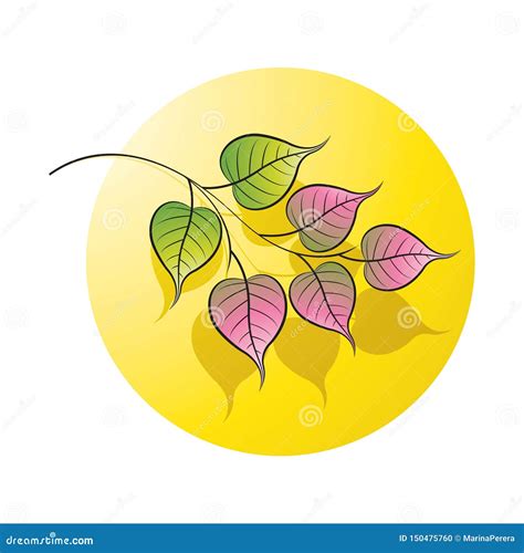 Pink and Green Peepal Tree Leaves Branch Stock Vector - Illustration of ancient, design: 150475760