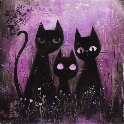 Halloween Purple Black Cats Art Free Stock Photo - Public Domain Pictures