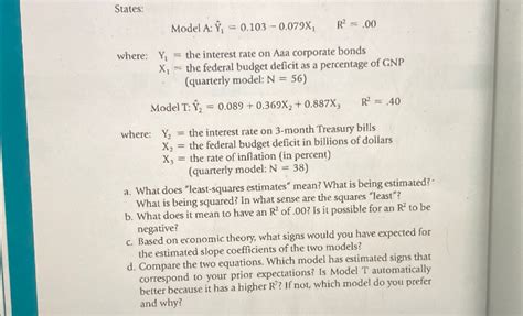 Solved States:Model A: hat(Y)1=0.103-0.079x1,R2=.00where: | Chegg.com