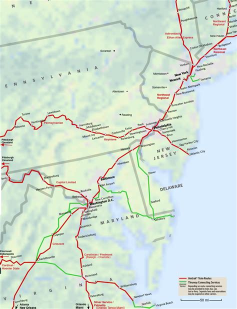 Mid-Atlantic Amtrak Route Map