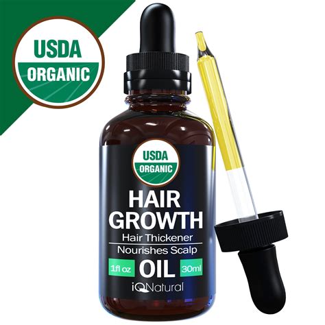 Organic Hair Growth Oil - Certified Organic. Promote Hair Thickness and Healthy Roots. Helps ...