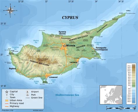 Large detailed physical map of Cyprus | Cyprus | Asia | Mapsland | Maps ...