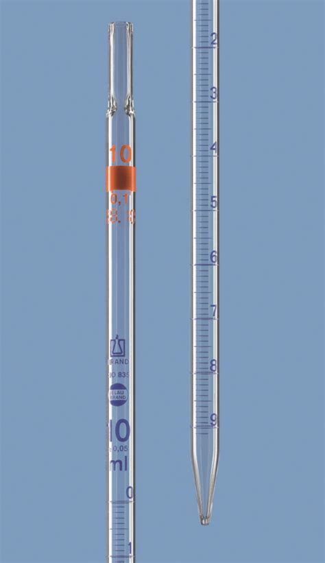 Measuring pipette 1 ml:0.01 ml AR-glass, BLAUBRAND®, cl. AS, full drownspout, blue grad ...