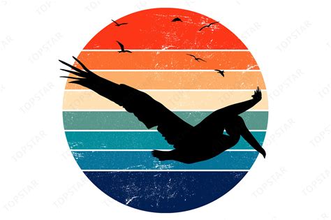 Pelican Bird Silhouette Retro Sunset Graphic by Topstar · Creative Fabrica