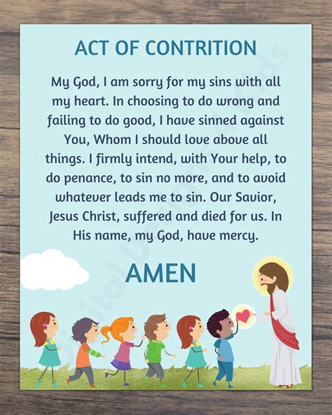 Act of Contrition Prayer Print for Kids Catholic Education - Etsy