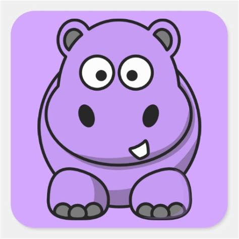 cartoon-hippo cute adorable friendly purple square sticker | Zazzle