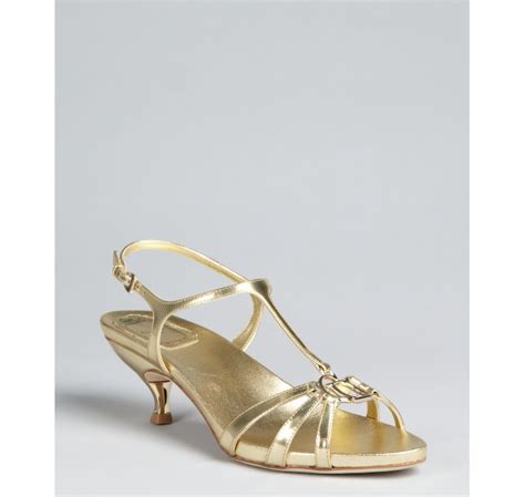 Lyst - Dior Gold Leather T-strap Kitten Heel Sandals in Metallic