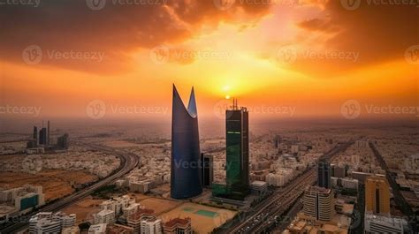 Panoramic City Shot of Riyadh Showing Skyline Landmarks, Office and Residential Buildings During ...