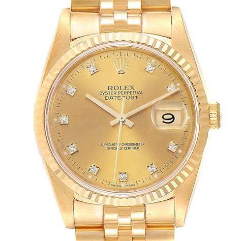 Rolex Datejust 36 Yellow Gold Diamond Dial Automatic Mens Watch 16238 ...