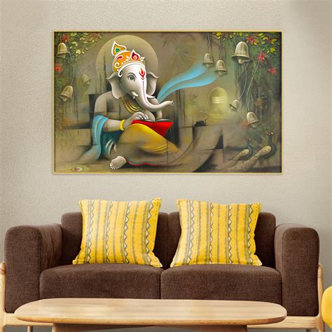 Lord Ganesha Abstract Canvas Painting | God Paintings -HoMafy