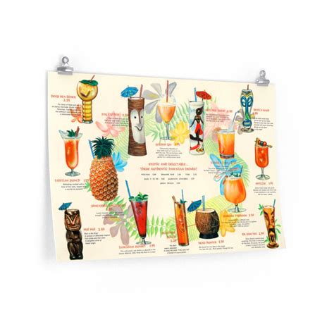 Retro Tiki Bar Drink Menu Premium Matte Poster / Tropical Mid Century Modern Drinks / 3 Sizes - Etsy