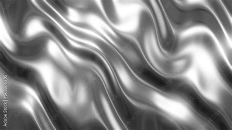 Silver chrome metal texture with waves, liquid silver metallic silk wavy design, 3D render ...