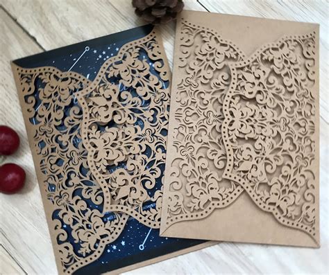 50pcs kraft Paper laser cut wedding Cards,Invitations cards Birthday Baby Shower - Greeting ...