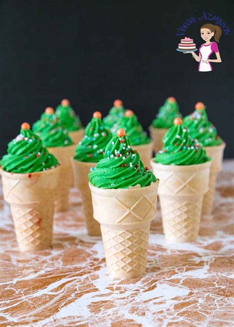 Ice Cream Cone Christmas Tree Cupcakes - Veena Azmanov